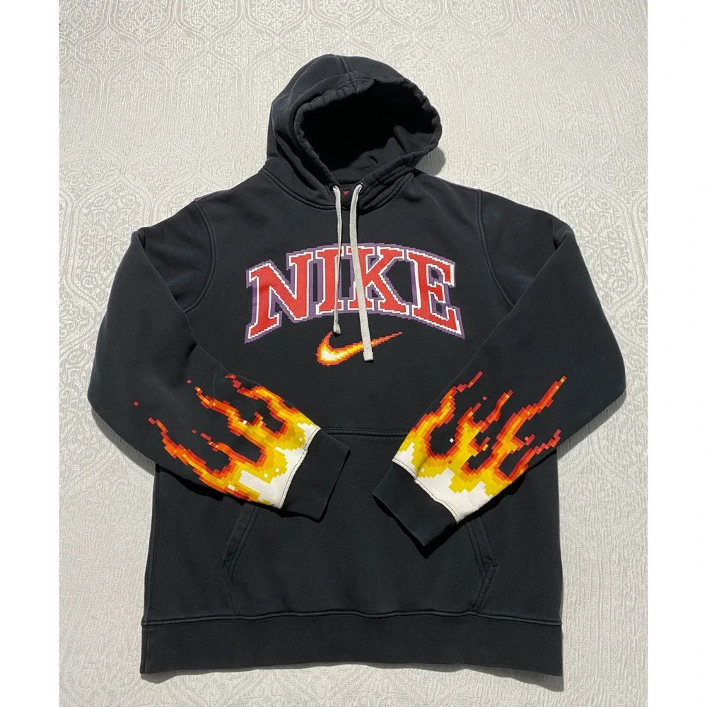 Nike NYC 25 Pixel Fire Flame Graphic Hoodie Mens Medium Black 8-Bit‎ Streetwear